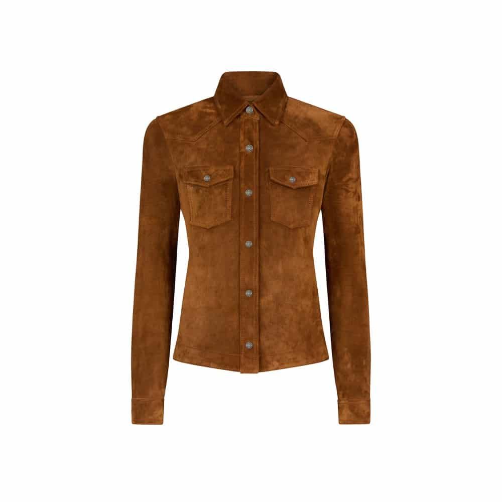 Tom Ford o1loc1c0226 CAL564 Cashmere Suede Western Shirt in Brown Size XS / US 0-2 / IT 36-38 - 1 Thumbnail