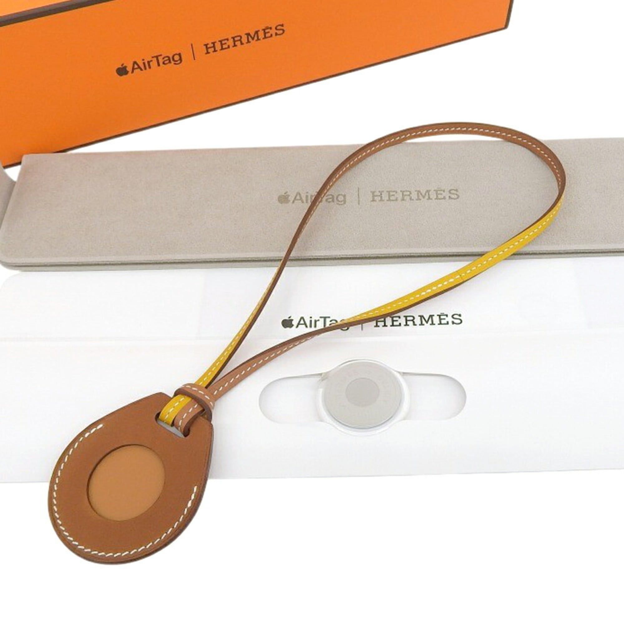 Hermes Hermes Hermès Air Tag Two-Tone Leather Strap, Brown and Yellow Size ONE SIZE - 1 Thumbnail