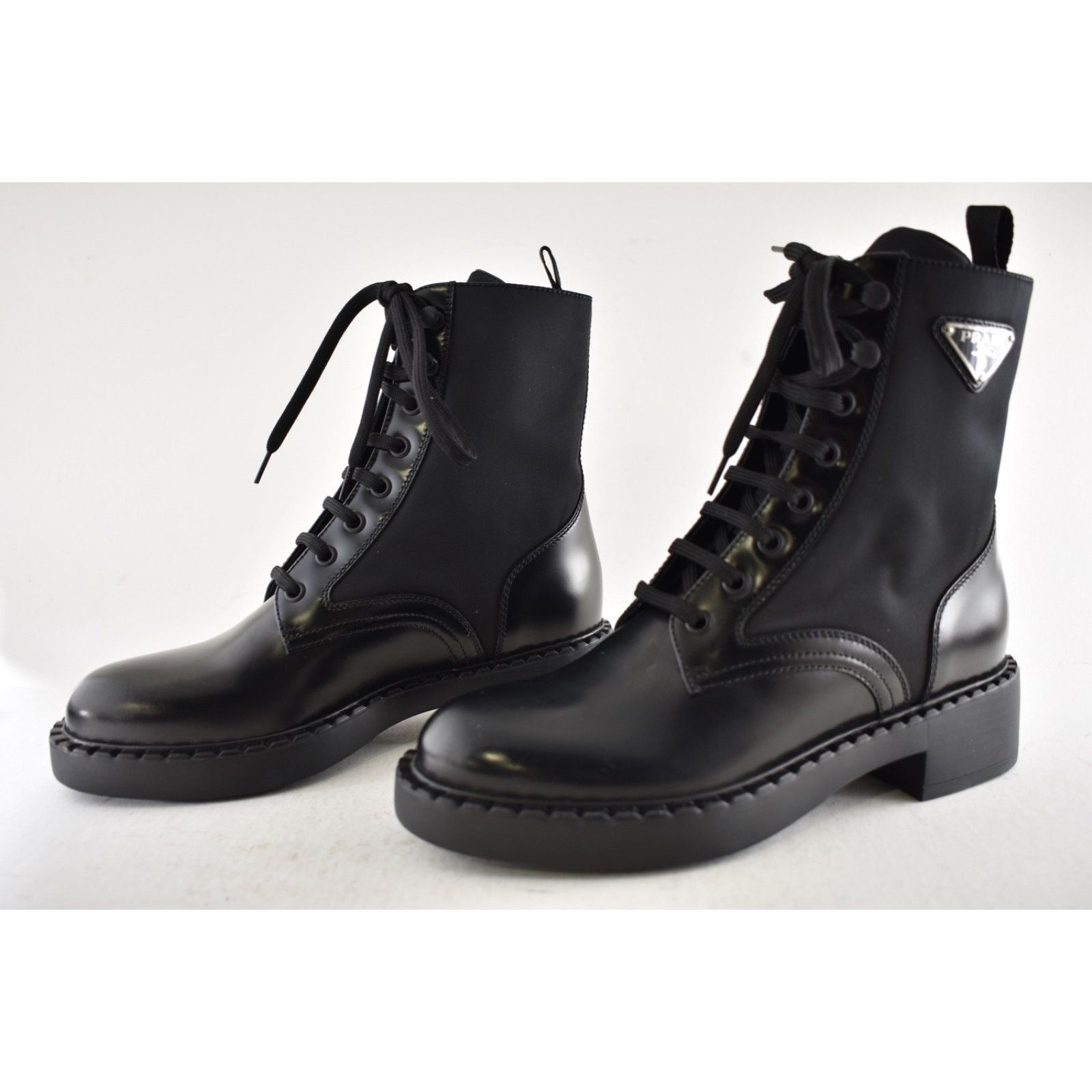 Prada Prada Black Brushed Leather Lace Up Combat Ankle Boot 36.5 Size US 6.5 / IT 36.5 - 13 Thumbnail