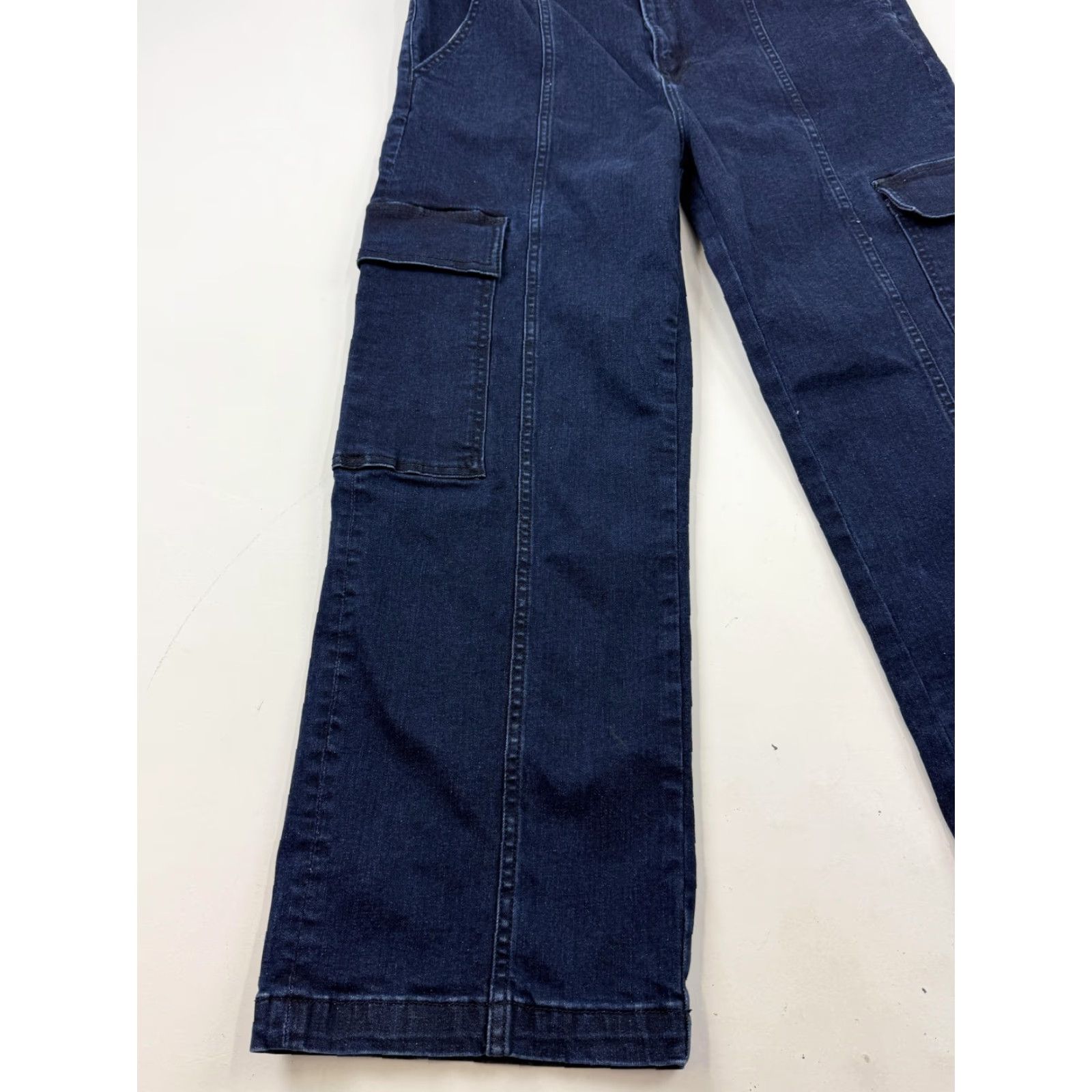 Vintage Driftwood Jeans Womens 32 Dark Wash Blue Wide Leg Relaxed Cargo Stretch Denim Size 24" / US 00 / IT 34 - 2 Thumbnail