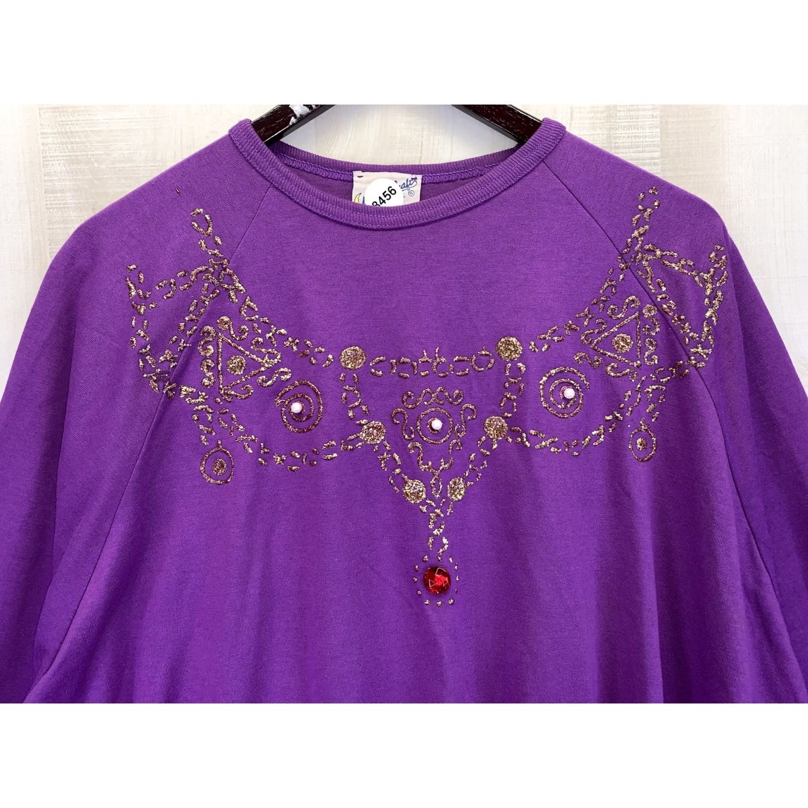 Vintage VINTAGE Mooncraft Womens 3/4 Sleeve Glitter Gem Jewled Top One Size Purple 1980s-1990s Womens Size ONE SIZE - 4 Thumbnail