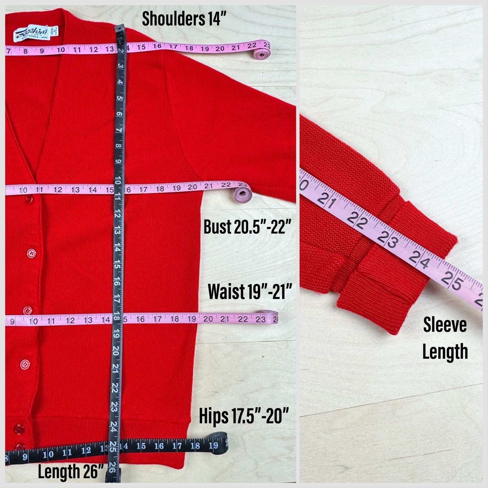 Vintage Vintage 1970s Cherry Red V-Neck Acrylic Cardigan Sweater Size M / US 6-8 / IT 42-44 - 5 Thumbnail