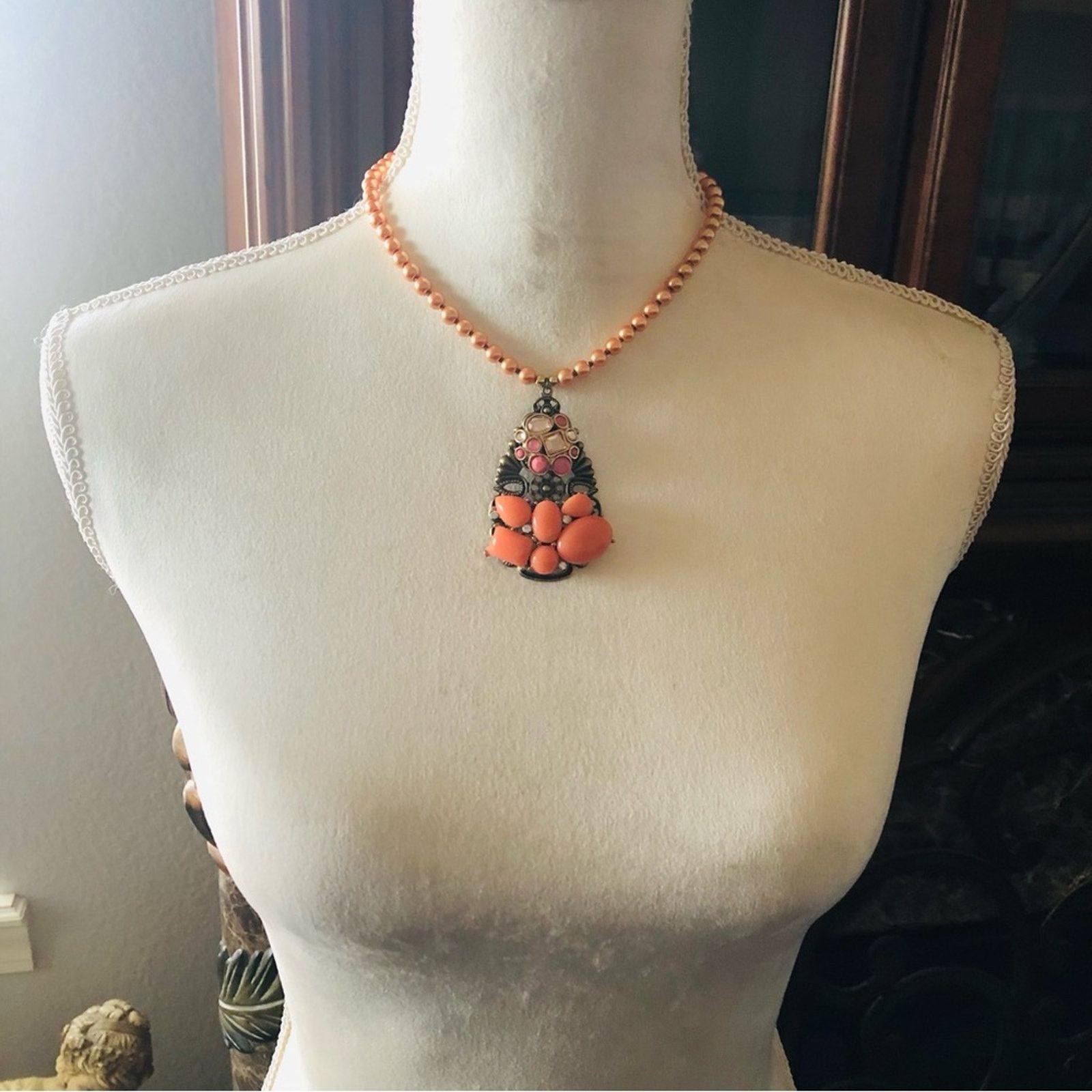 Handmade Handcrafted repurpose stone covered filigree Pearl necklace Size ONE SIZE - 5 Thumbnail