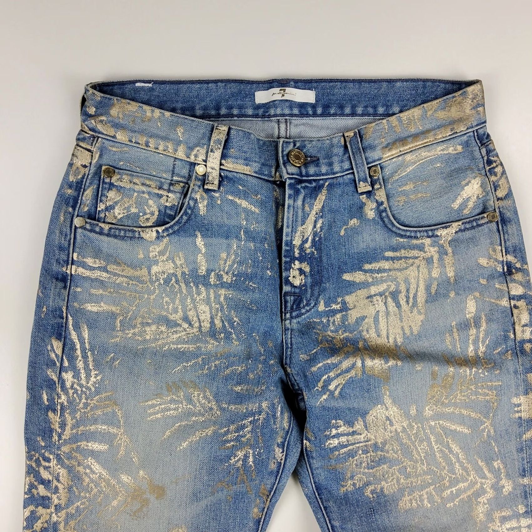 7 For All Mankind 7 For All Mankind Women’s Gold Leaves Metallic Relaxed Crop Skinny Jeans Size 25 Size 42" / US 20 - 3 Thumbnail