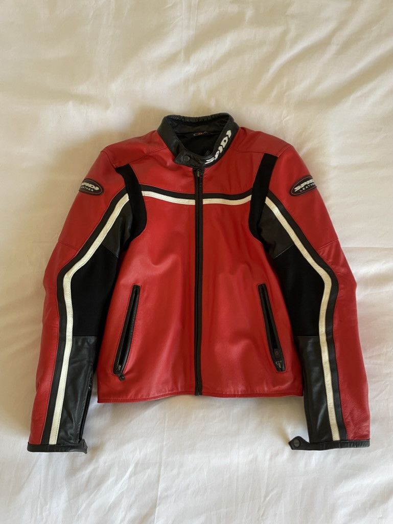 image of Spidi Vintage Leather Moto Racer Jacket in Red, Men's (Size Medium)