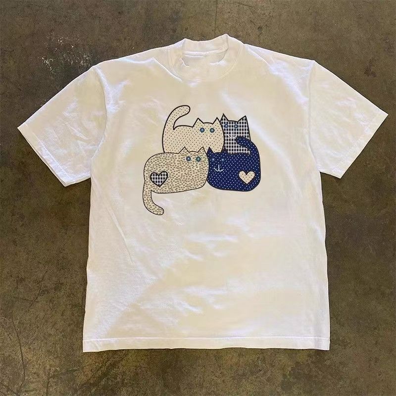 Vintage White washed retro cute cat print t-shirt Size US M / EU 48-50 / 2 - 1 Thumbnail