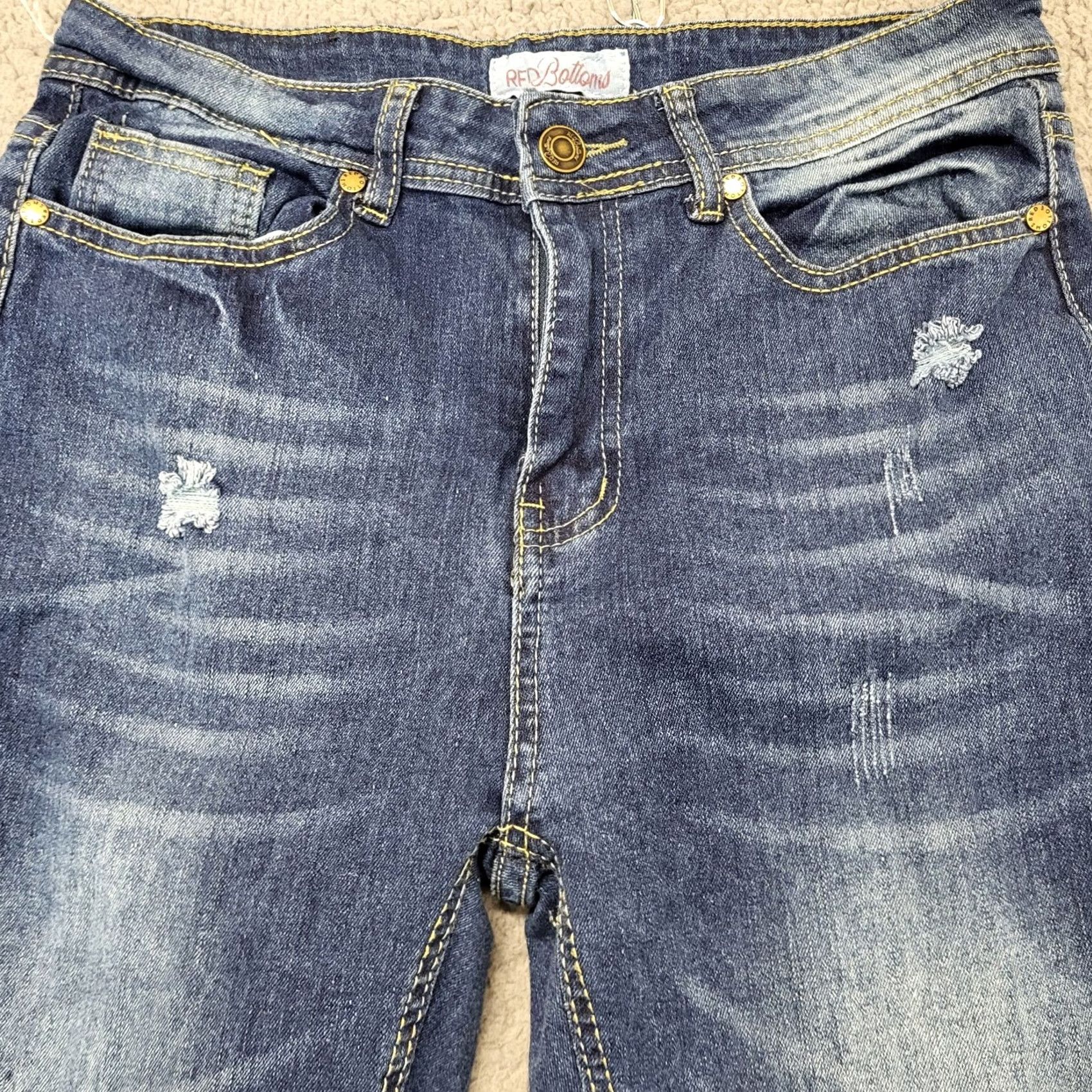 Denime Red Bottom Jeans Women 7/28 Denim Blue Skinny Mid Rise Distressed Hooks Zipper 5-Pocket Denim Cotton Spandex Rayon Regular Jeans Size 28" / US 6 / IT 42 - 6 Thumbnail