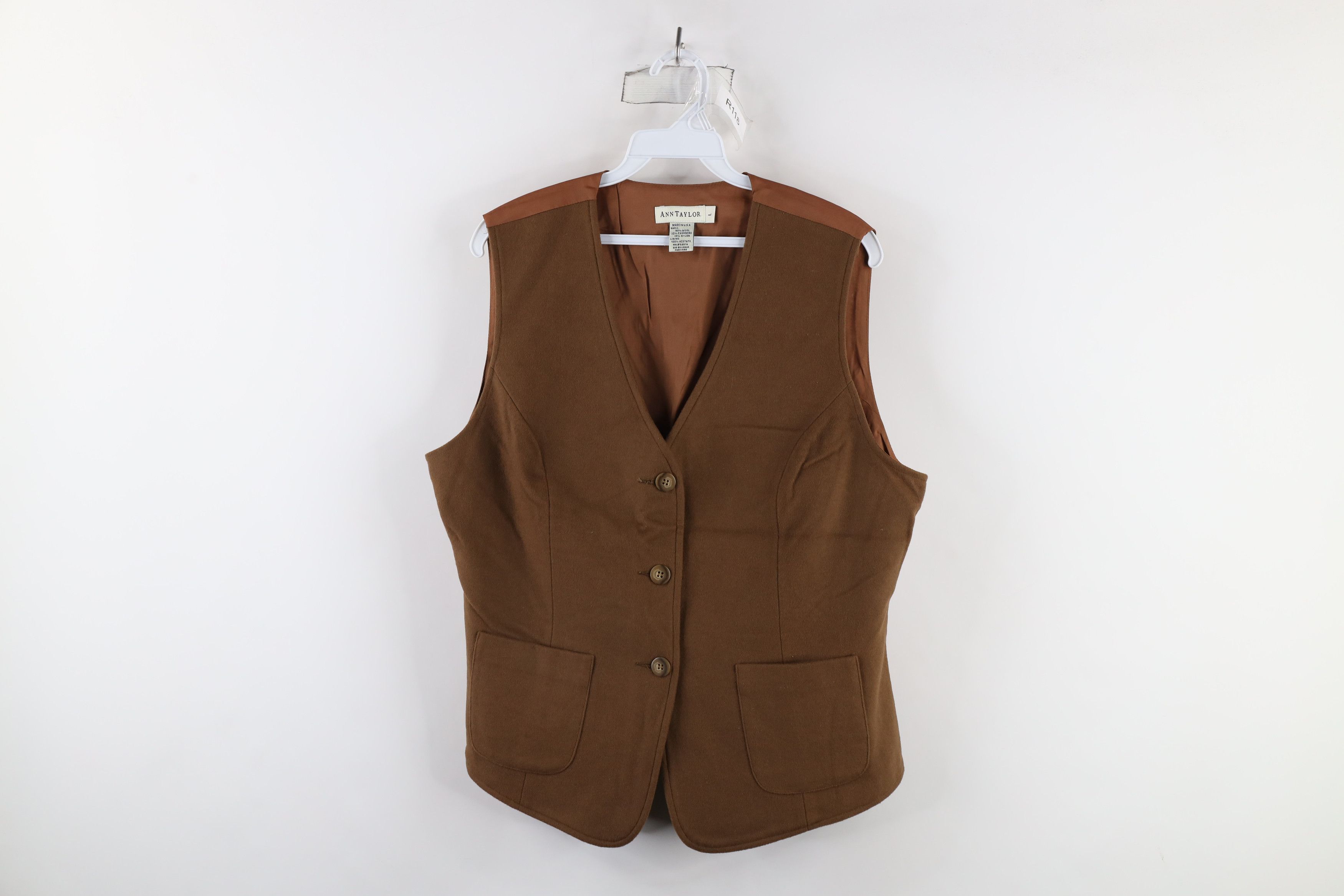 Vintage Vintage 90s Streetwear Cashmere Blend Buckle Back Vest Brown Size L / US 10 / IT 46 - 1 Thumbnail