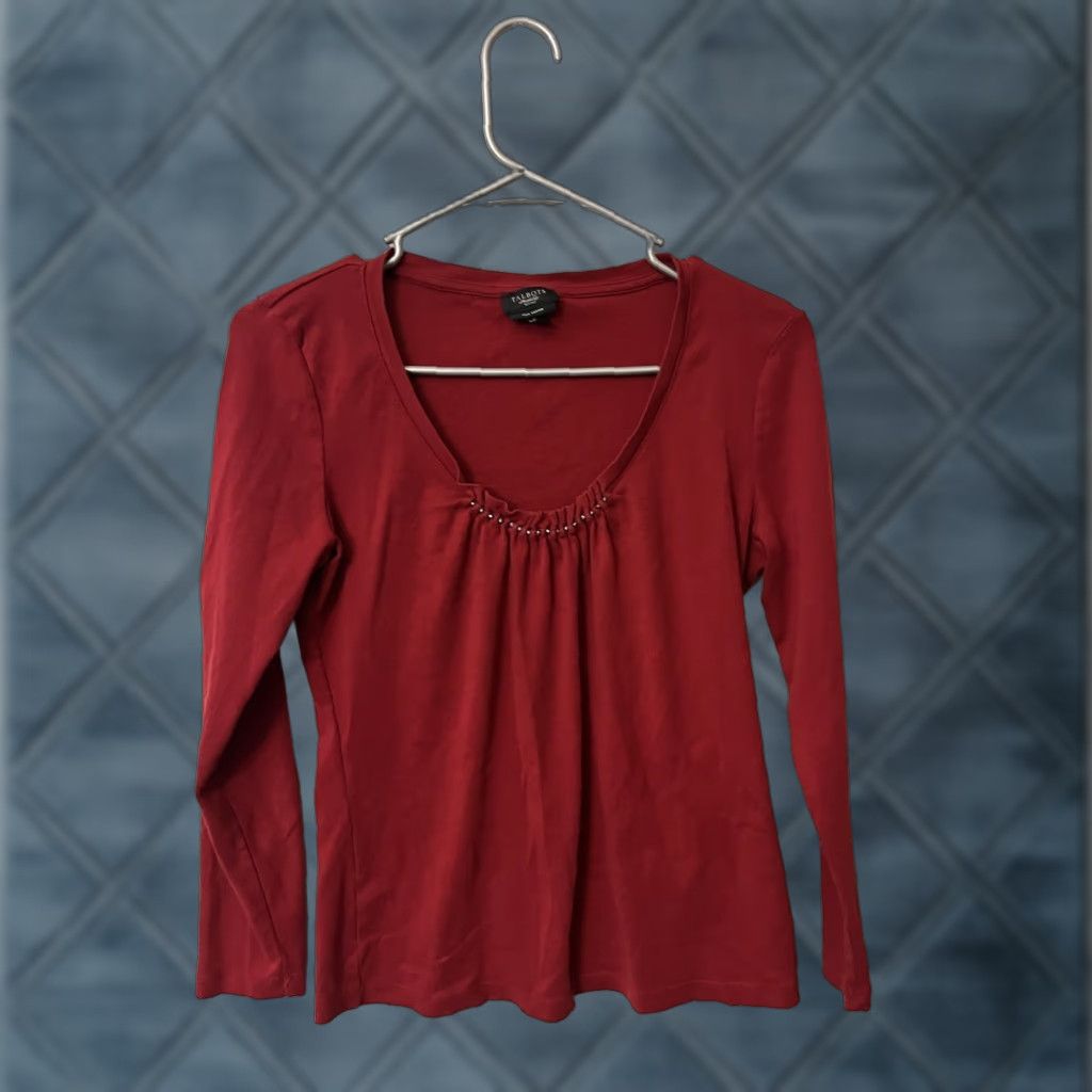 Talbots womens Talbots Blouse Shirt Knit Beaded Red M Petite Long Sleeve Size M / US 6-8 / IT 42-44 - 1 Thumbnail
