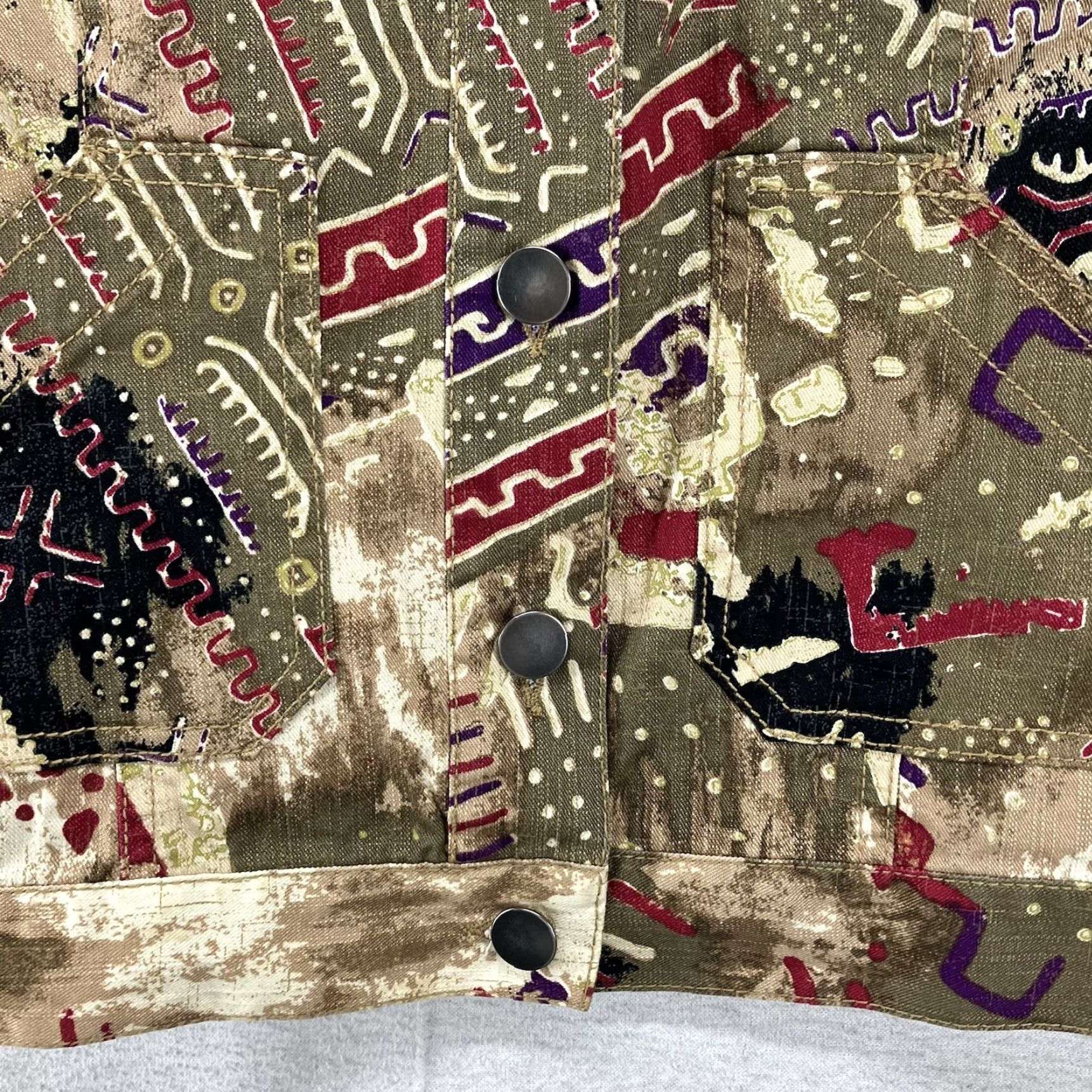 Vintage VINTAGE Women's Jean Jacket 10 Western Tribal Aztec Print Denim Casual Bohemian 90s Women Size 32" / US 10 / IT 46 - 6 Thumbnail