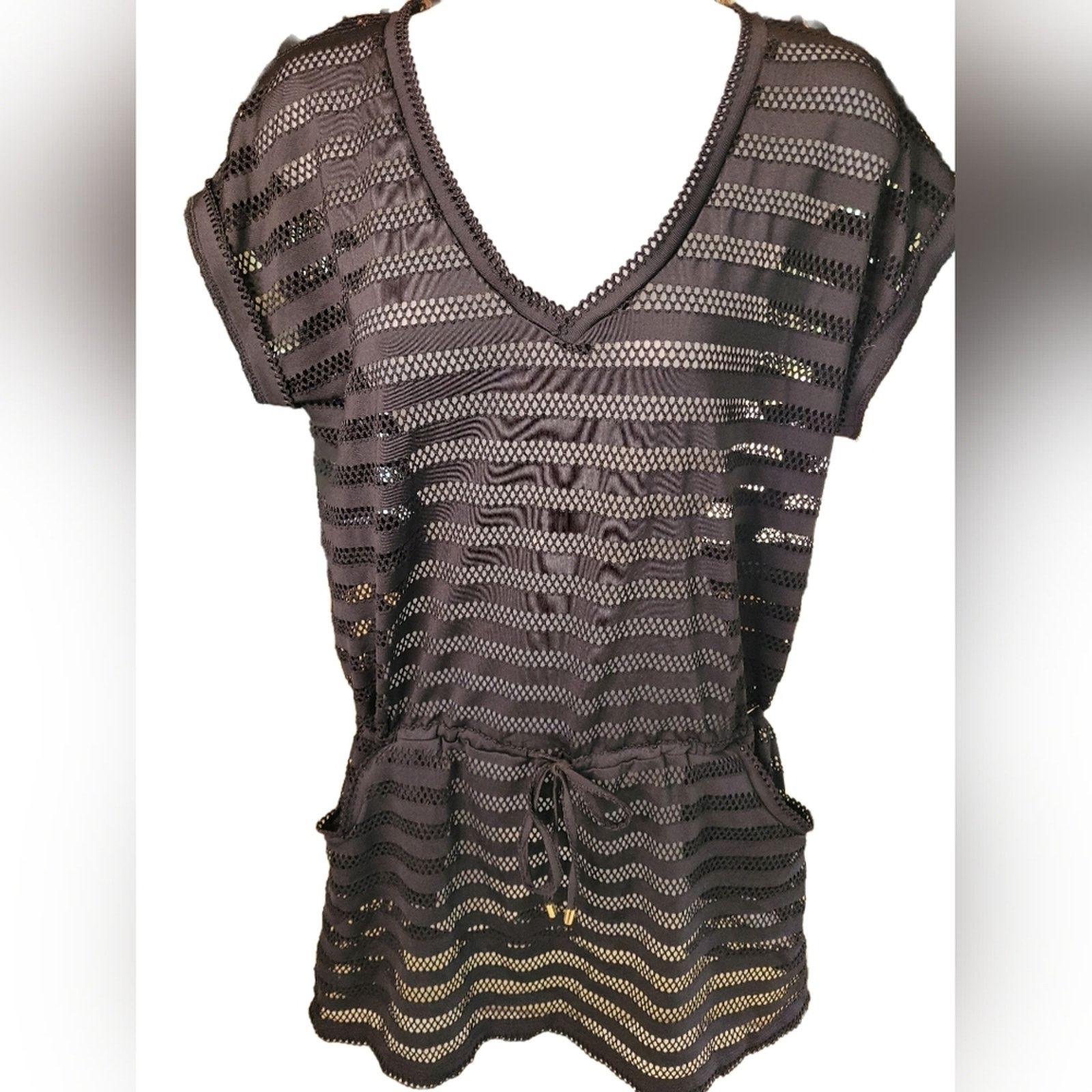 Calvin Klein Calvin Klein Blk Sheer Cap Sleeve Swimsuit Coverup. Sz Med Size ONE SIZE - 1 Thumbnail