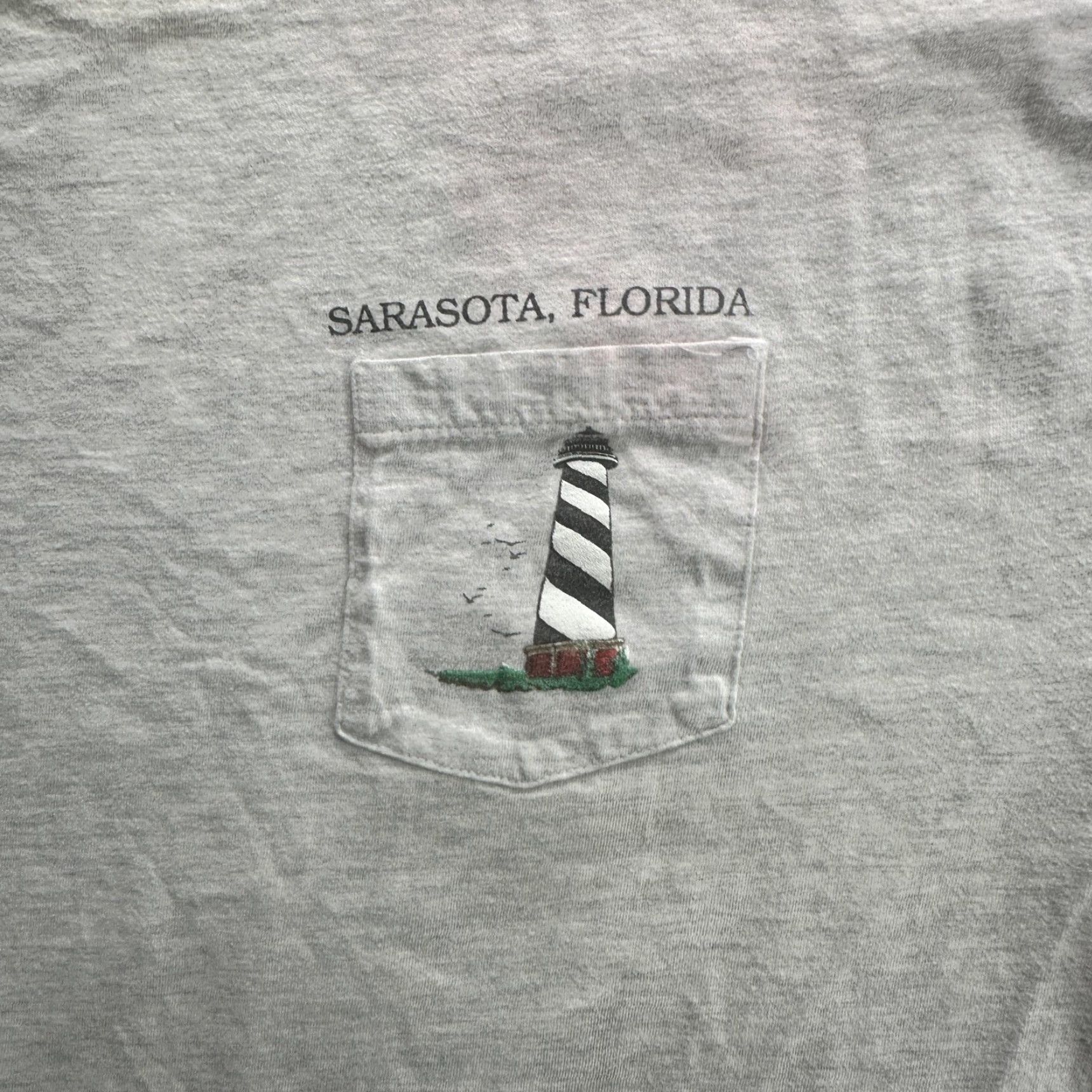 Hanes VINTAGE Sarasota Florida Lighthouse Shirt Mens XL Gray Hanes Pocket 90s Beach Map Mens XL Gray Nautical Travel 1990s Size US XL / EU 56 / 4 - 5 Thumbnail