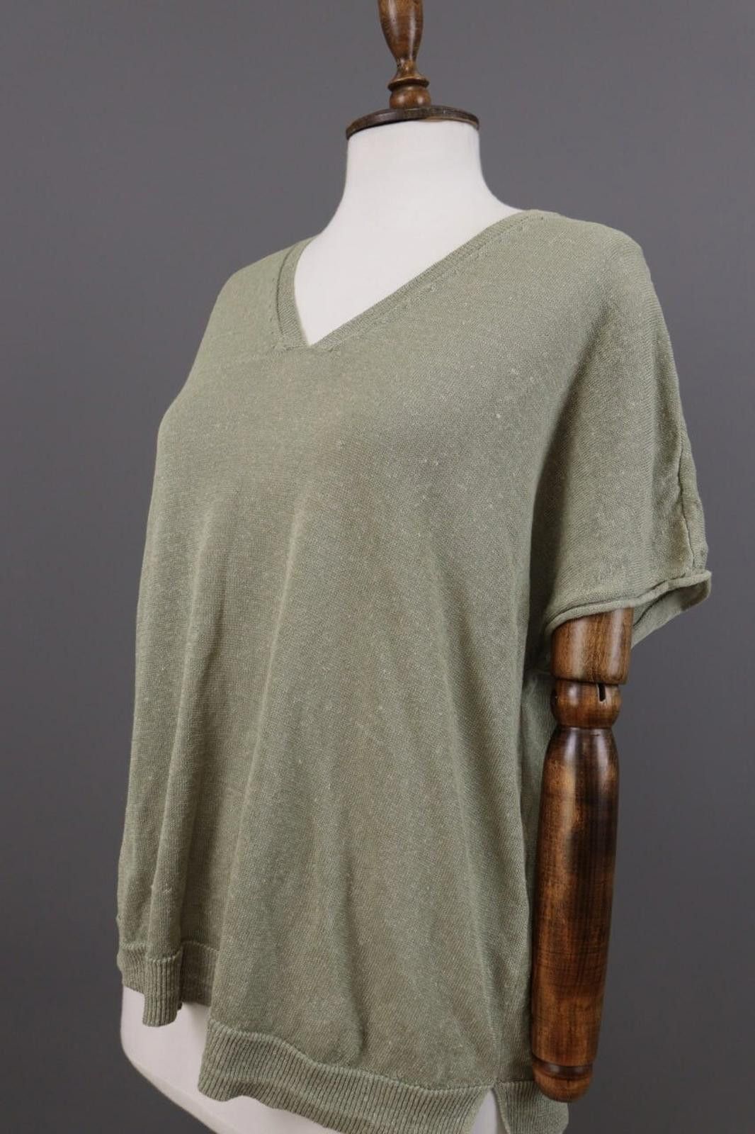 Oscar De La Renta Oska Khaki Linen V-Neck Crochet Knit Top Shirt Size 2 / M Size XS / US 0-2 / IT 36-38 - 6 Thumbnail