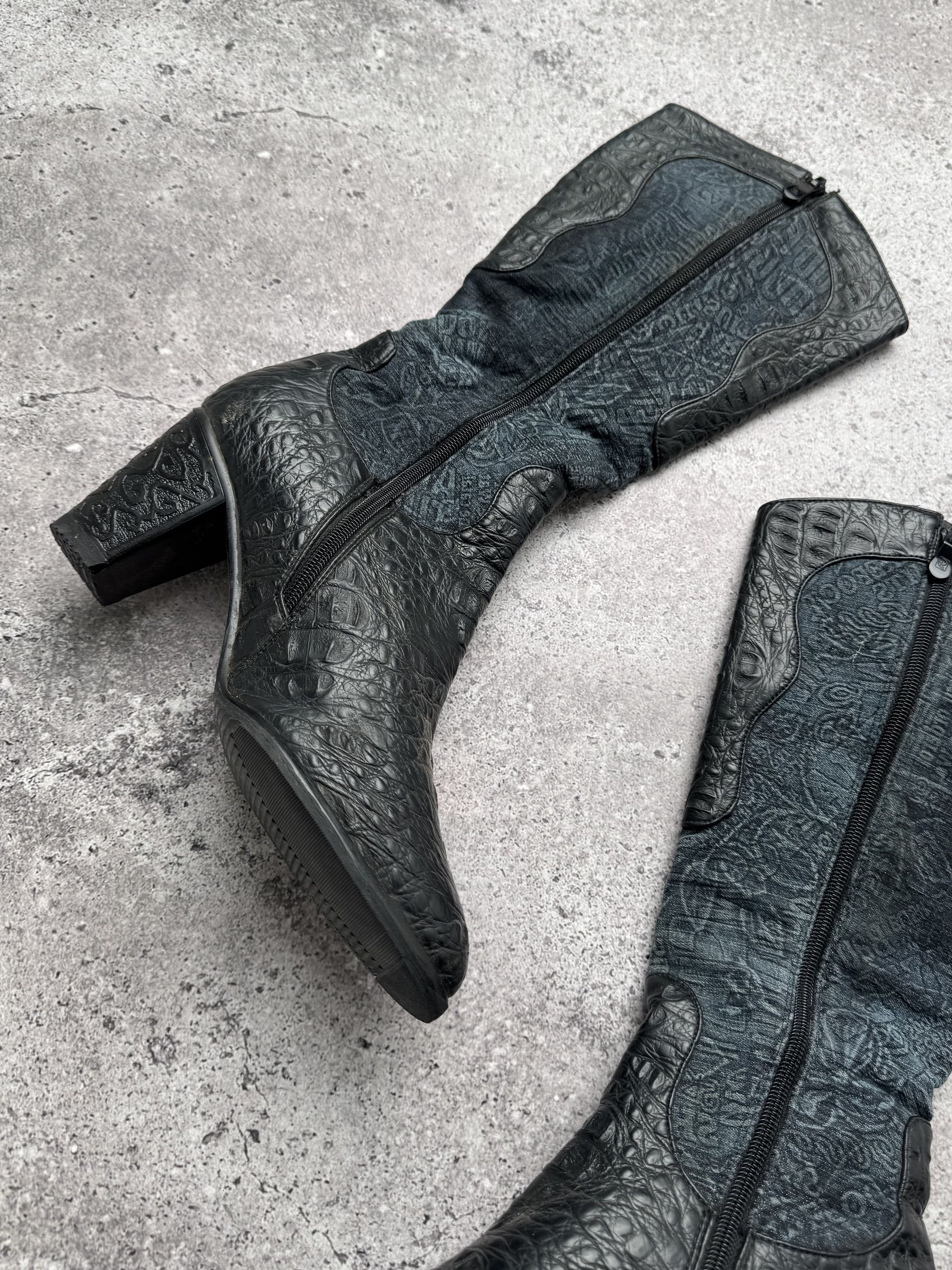 Vintage Vintage Printed Leather Boots With Belt C2(V496) Size US 7 / IT 37 - 5 Thumbnail
