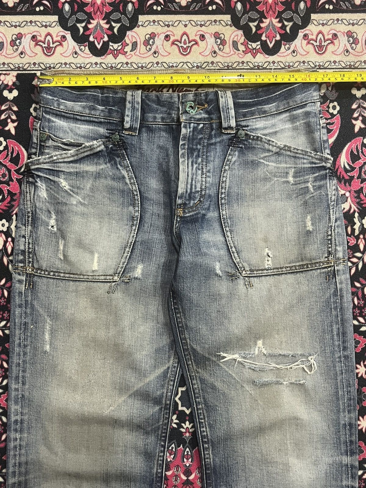 Japanese Brand Vintage Back Number Blue Washed Distressed Loose Fit Jeans Size US 32 / EU 48 - 11 Thumbnail