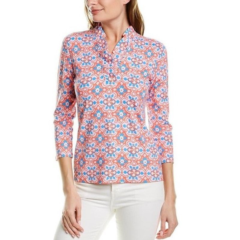 J.McLaughlin J. Mclaughlin Durham Ruffle Top 3/4 Sleeve Coral Blouse Size M / US 6-8 / IT 42-44 - 6 Thumbnail