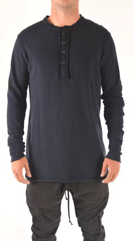 image of Song For The Mute Raw Hem Henley in Navy, Men's (Size Medium)