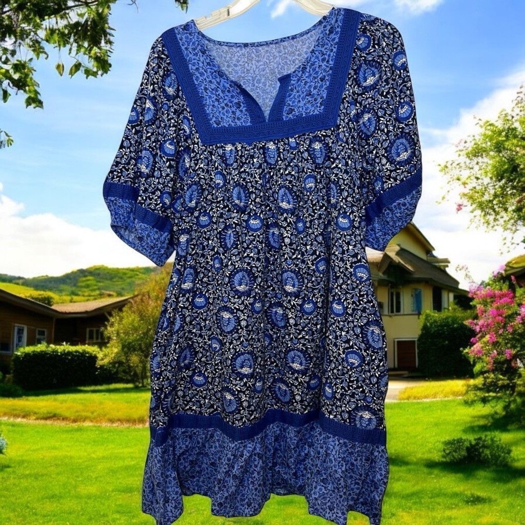 Old Navy Gap Puff Sleeve Printed Mini Swing Tunic Dress Sz L Size L / US 10 / IT 46 - 1 Thumbnail