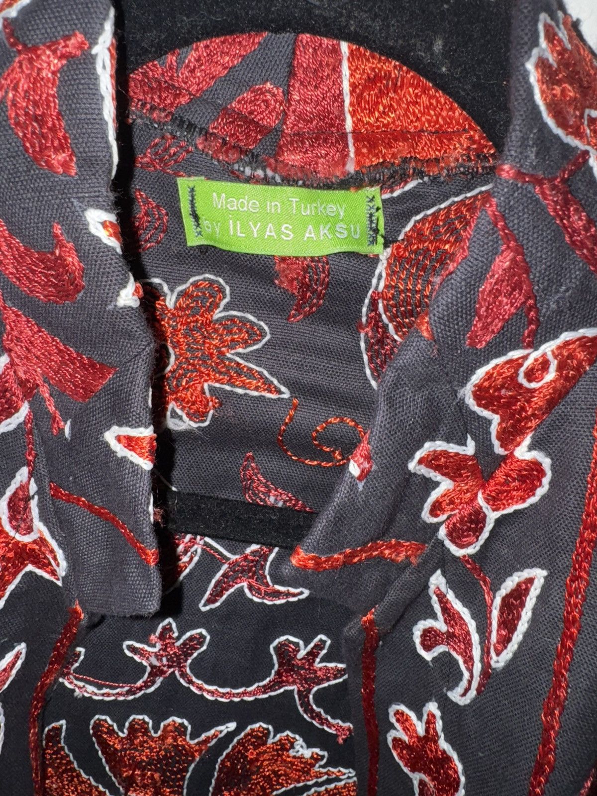 Handmade Turkish Red Black Handmade Embroidered Full Length Kaftan Size ONE SIZE - 15 Thumbnail