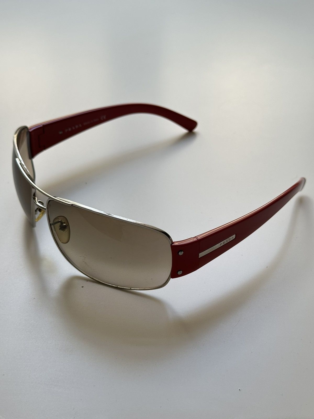 Prada Prada Vintage men’s 2010 Gunmetal Red Grey Mask Sunglasses Size ONE SIZE - 6 Thumbnail