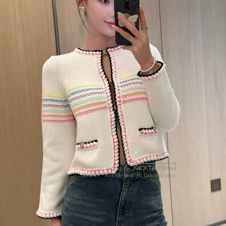 Chanel Chanel 24S colourful striped knitted cardigan coat Size XXS / US 00 / IT 34 - 1 Thumbnail