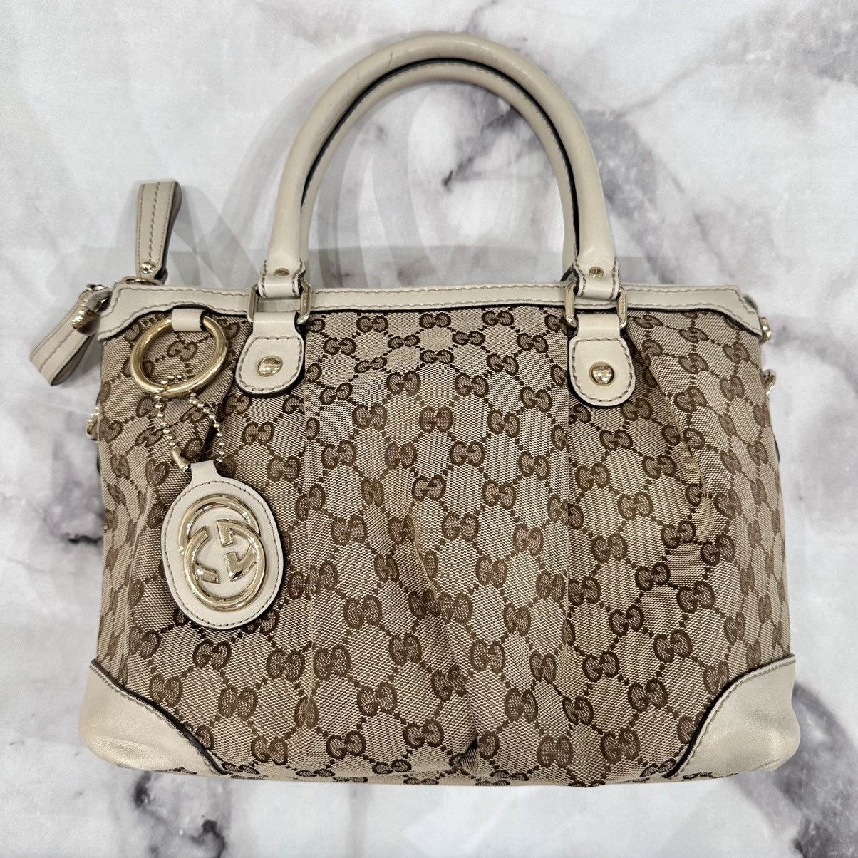 Gucci GUCCI CREME LEATHER GG CANVAS SUKEY BAG Size ONE SIZE - 1 Thumbnail