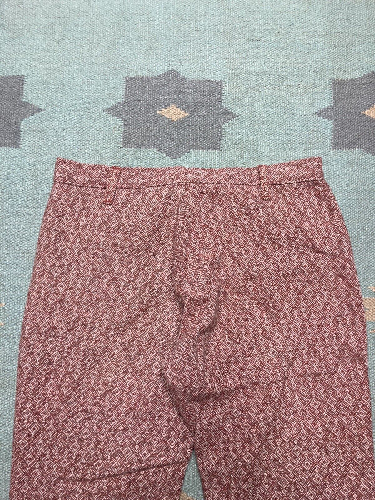 Vintage VTG 70s knit bell bottom flare pants geometric hippie 28x30 Size 28" / US 6 / IT 42 - 9 Thumbnail