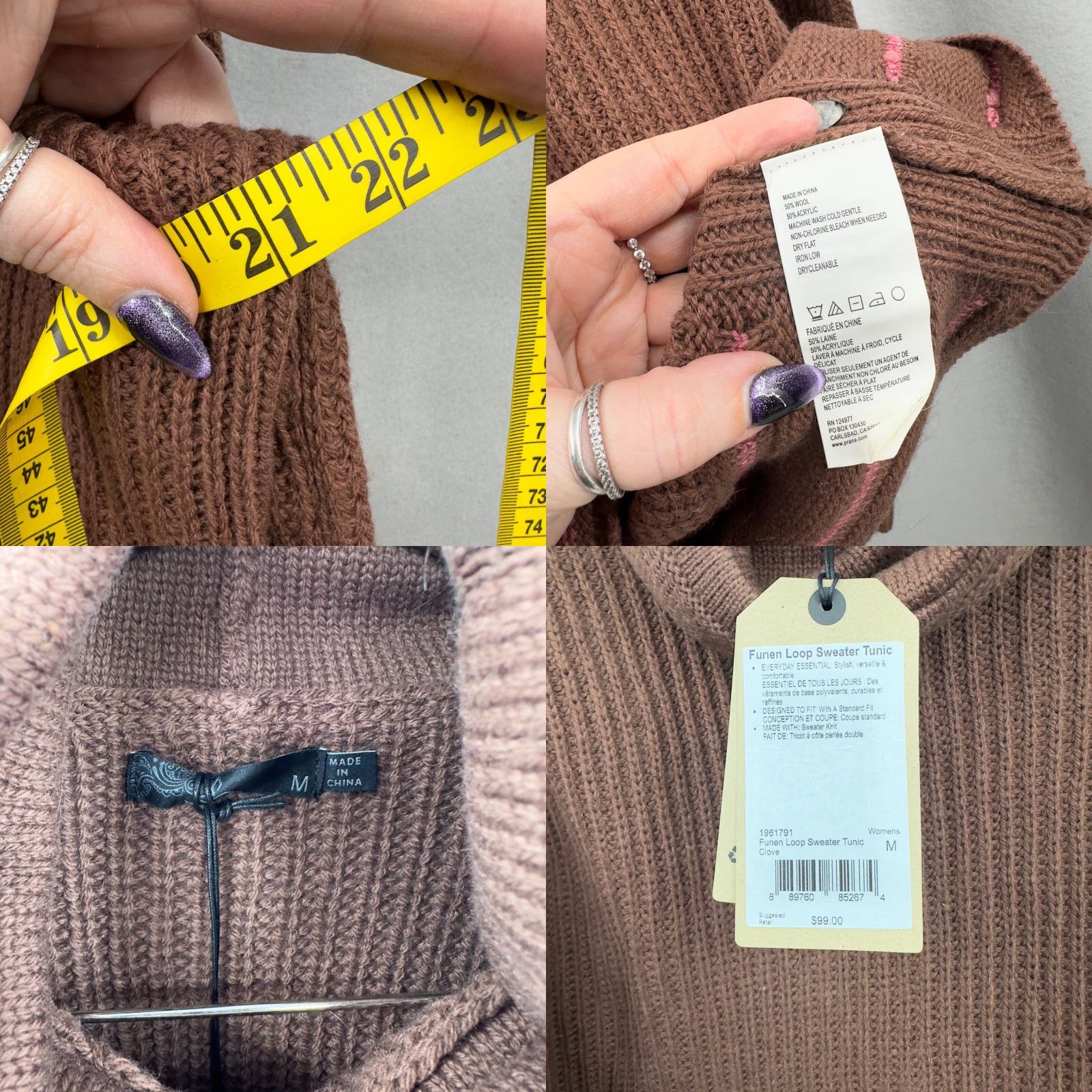 Prana prAna Sweater Womens M Long Sleeve Cowl Knit Wool Blend Brown Pink Striped Cozy Slouchy Fall Winter 90s Inspired Size M / US 6-8 / IT 42-44 - 9 Thumbnail