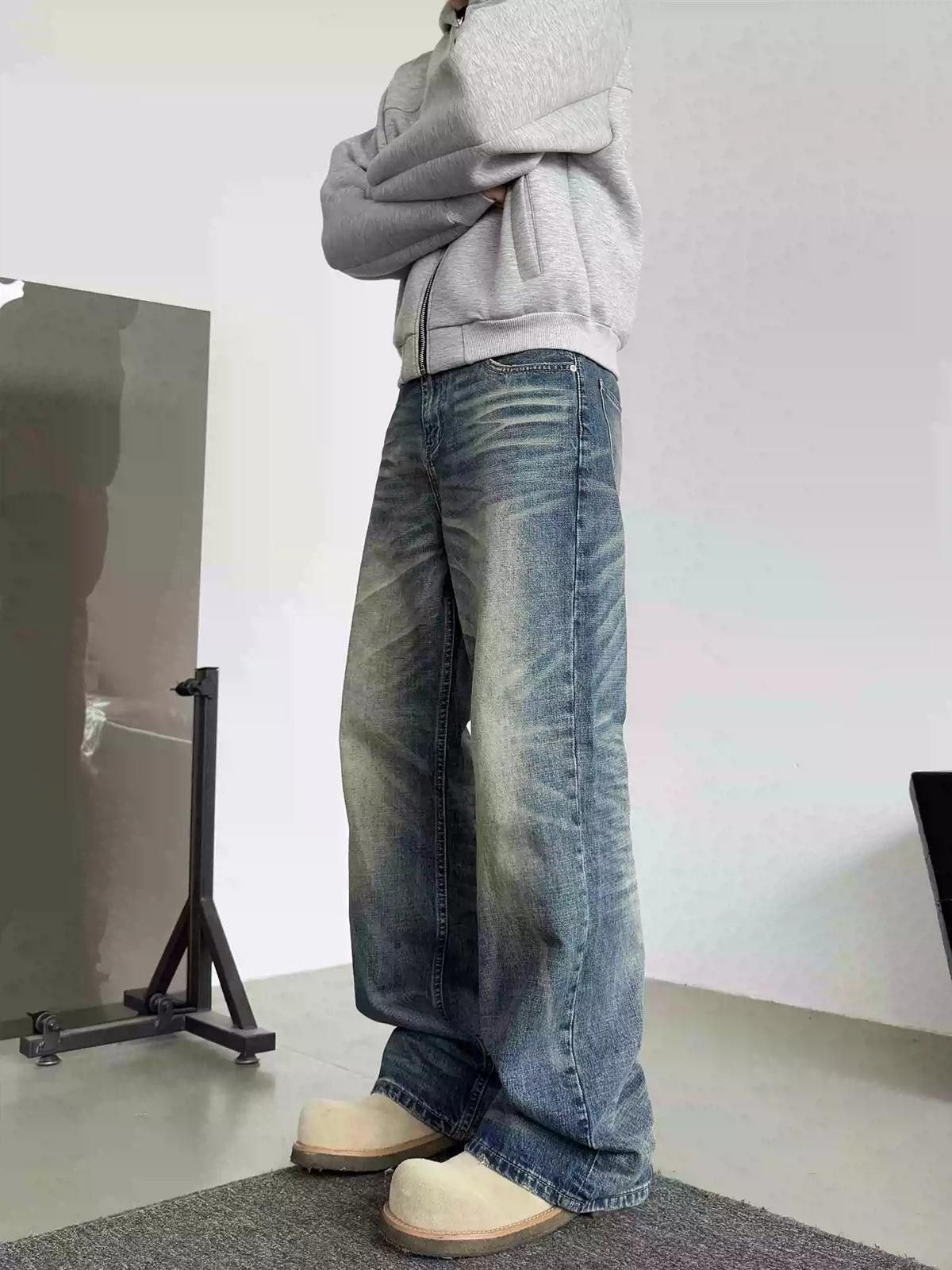 Jean Blue Washed Wide Leg Denim Jeans, Relaxed Fit Jeans Size US 28 / EU 44 - 3 Thumbnail