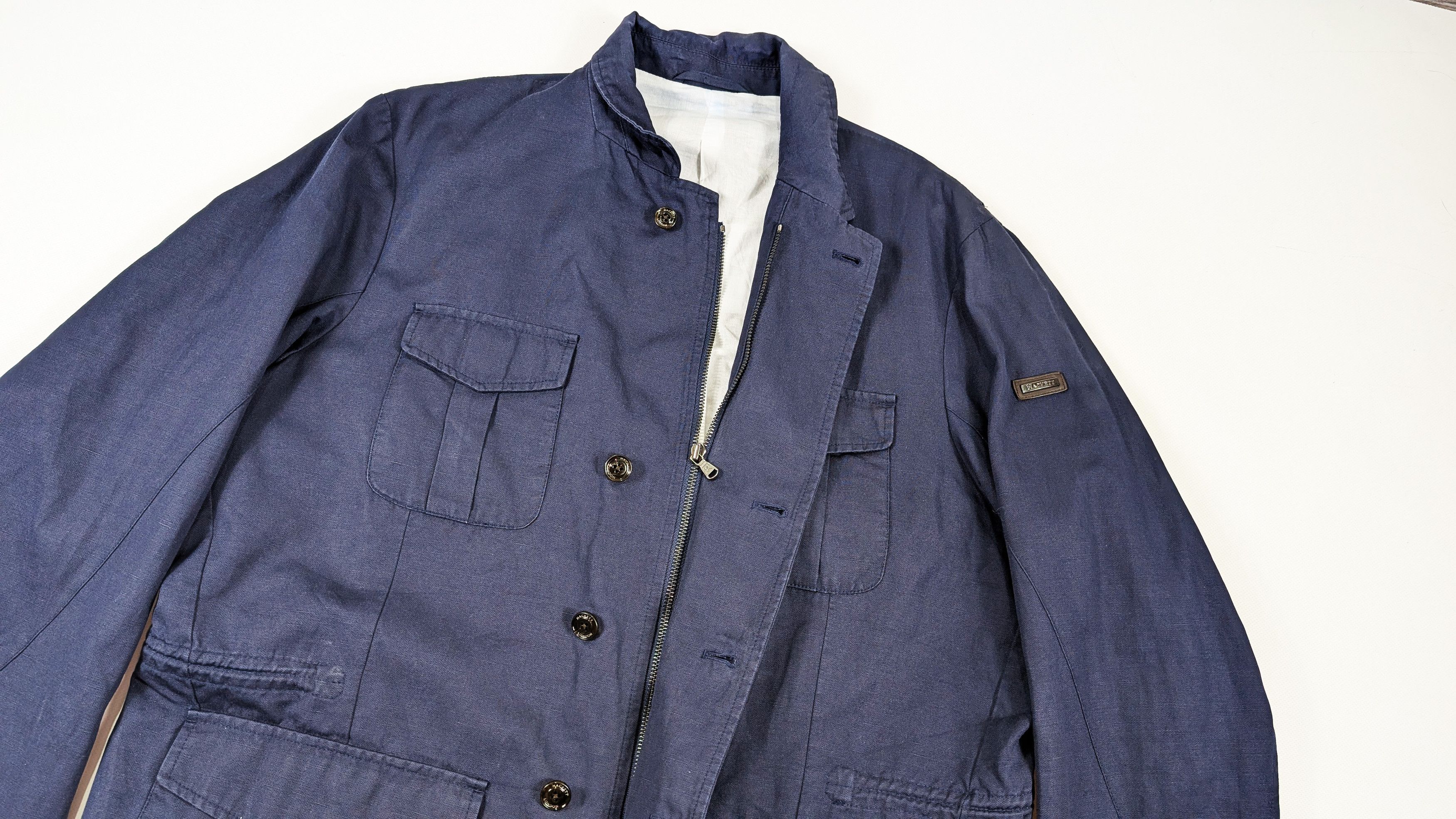 Hackett Hackett London Waxed Cotton Linen Safari Navy Jacket Size US XXL / EU 58 / 5 - 6 Thumbnail