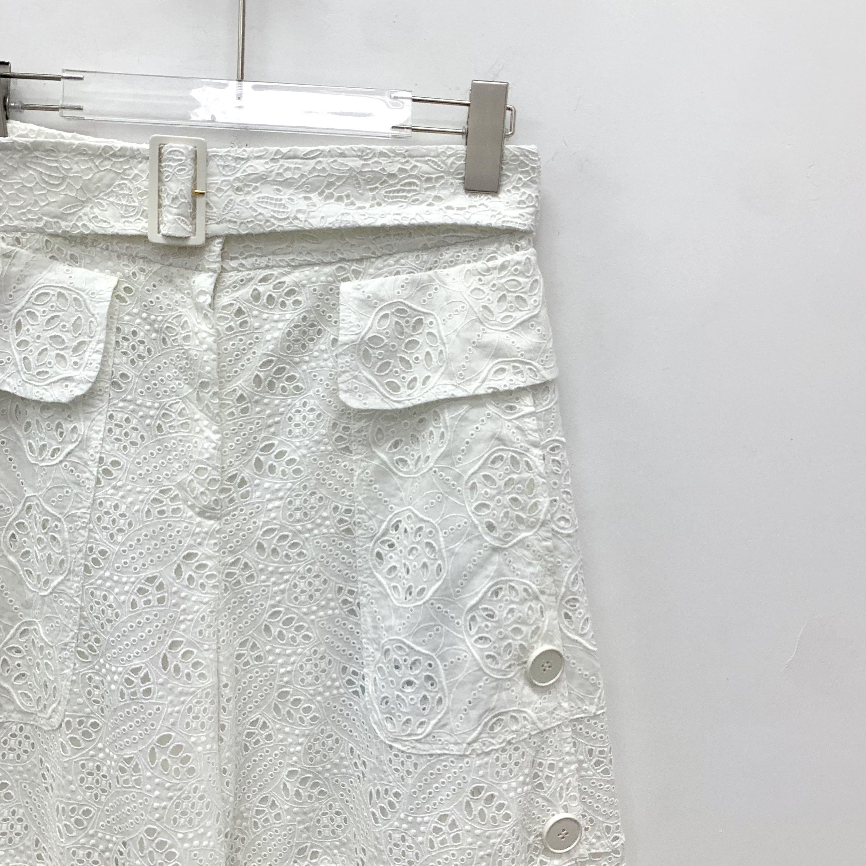 Valentino Valentino Floral Cutout Cotton Wide-Leg Pants White (38) Size 26" / US 2 / IT 38 - 3 Thumbnail