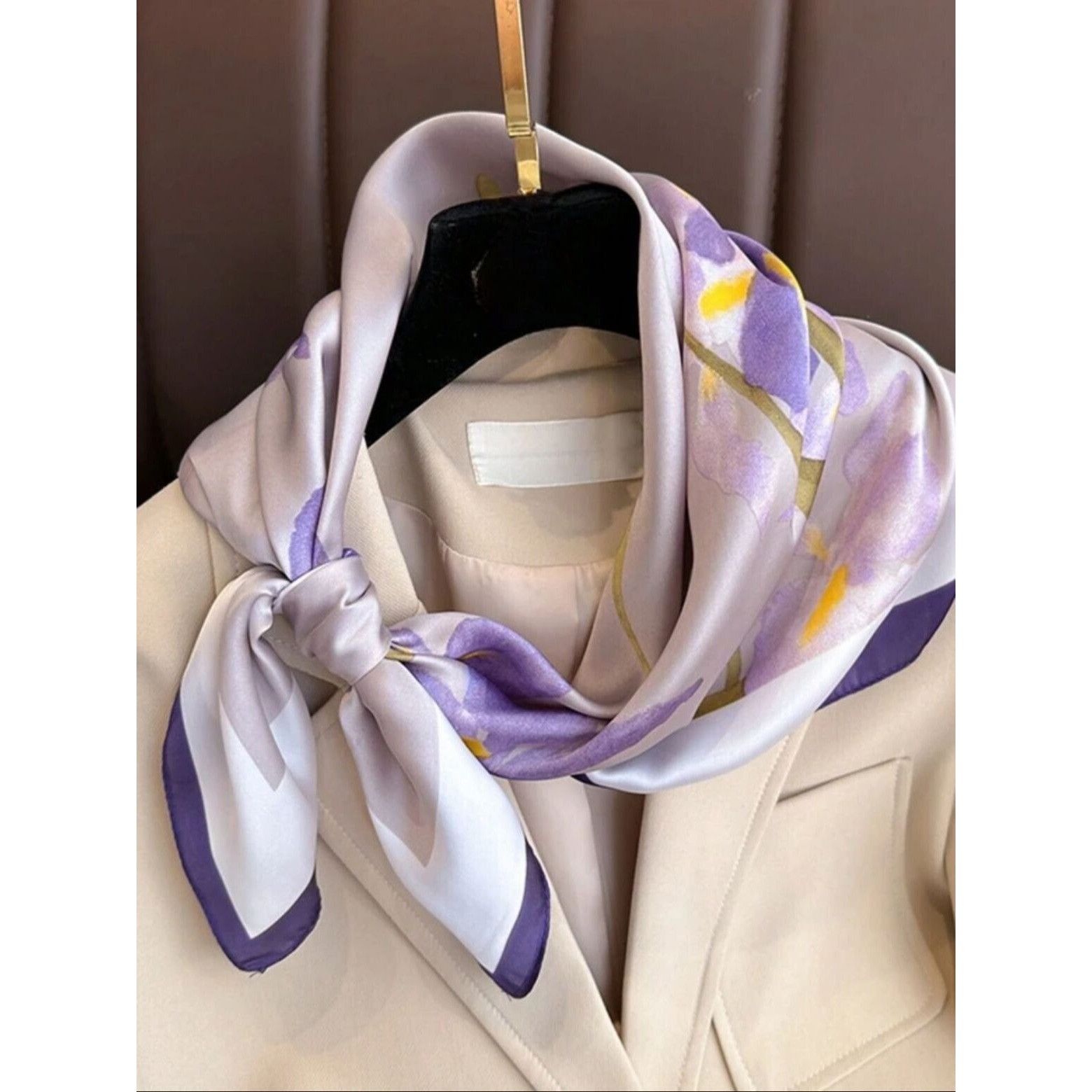 Other ✨Silky Satin Square Scarf Luxury Accessory Floral Iris Purpl Size ONE SIZE - 3 Thumbnail