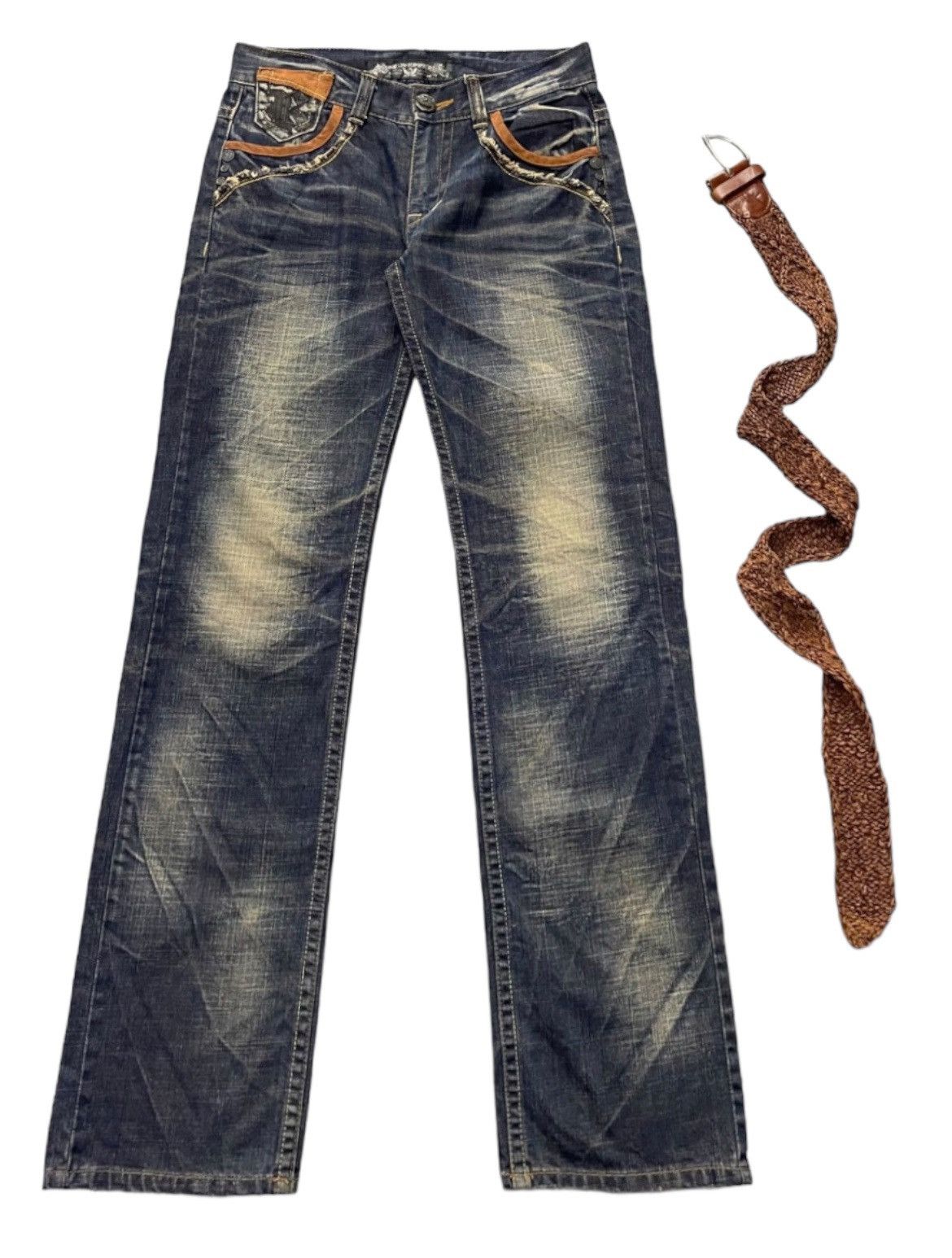 Redpepper Japan Embroidered Angel Wings Mud Jeans With Belt