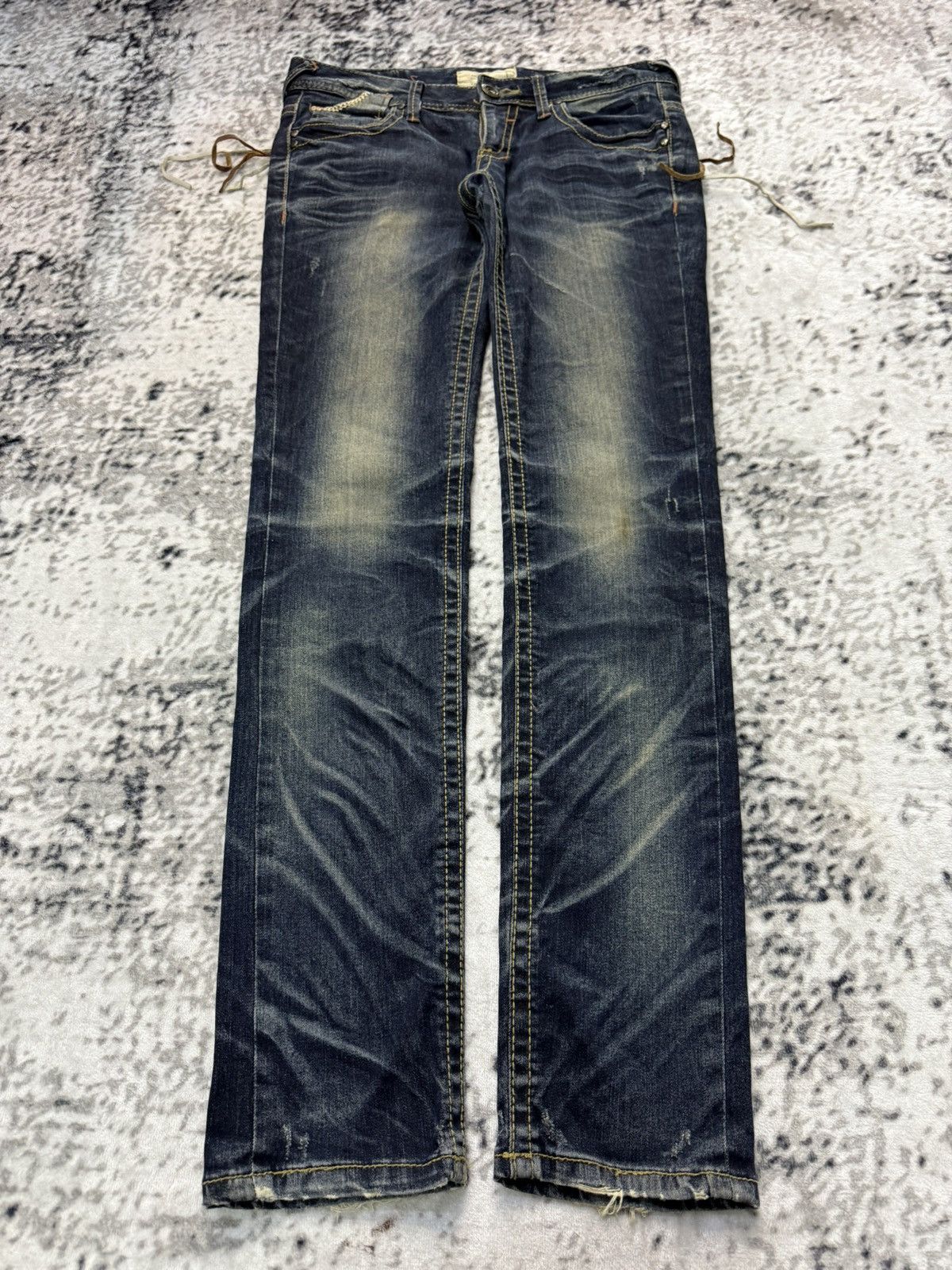 Beauty Beast Lolita Japan Claw Mark Fade Mud Wash Stacked Jeans Size 29" - 1 Thumbnail