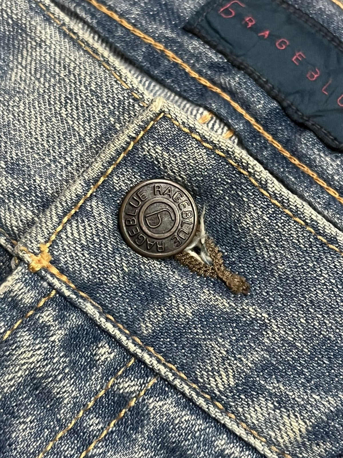 Le Grande Bleu (L.G.B.) ⚡️Distressed⚡️Vintage Garage Blue Fringe Whisker Blue Jeans Size US 33 - 5 Thumbnail