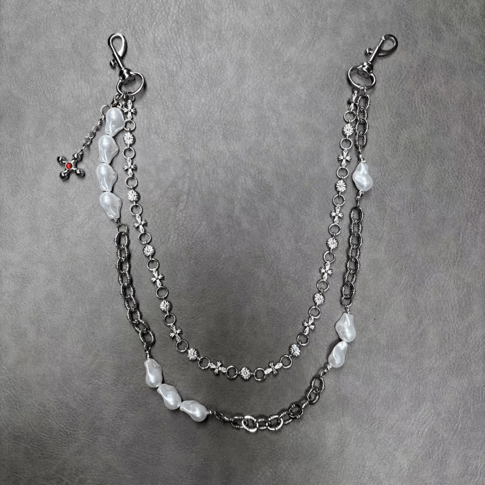 Jewelry Silver Chain with Pearl Accents, Men's Layered Wallet Chain Size ONE SIZE - 1 Thumbnail