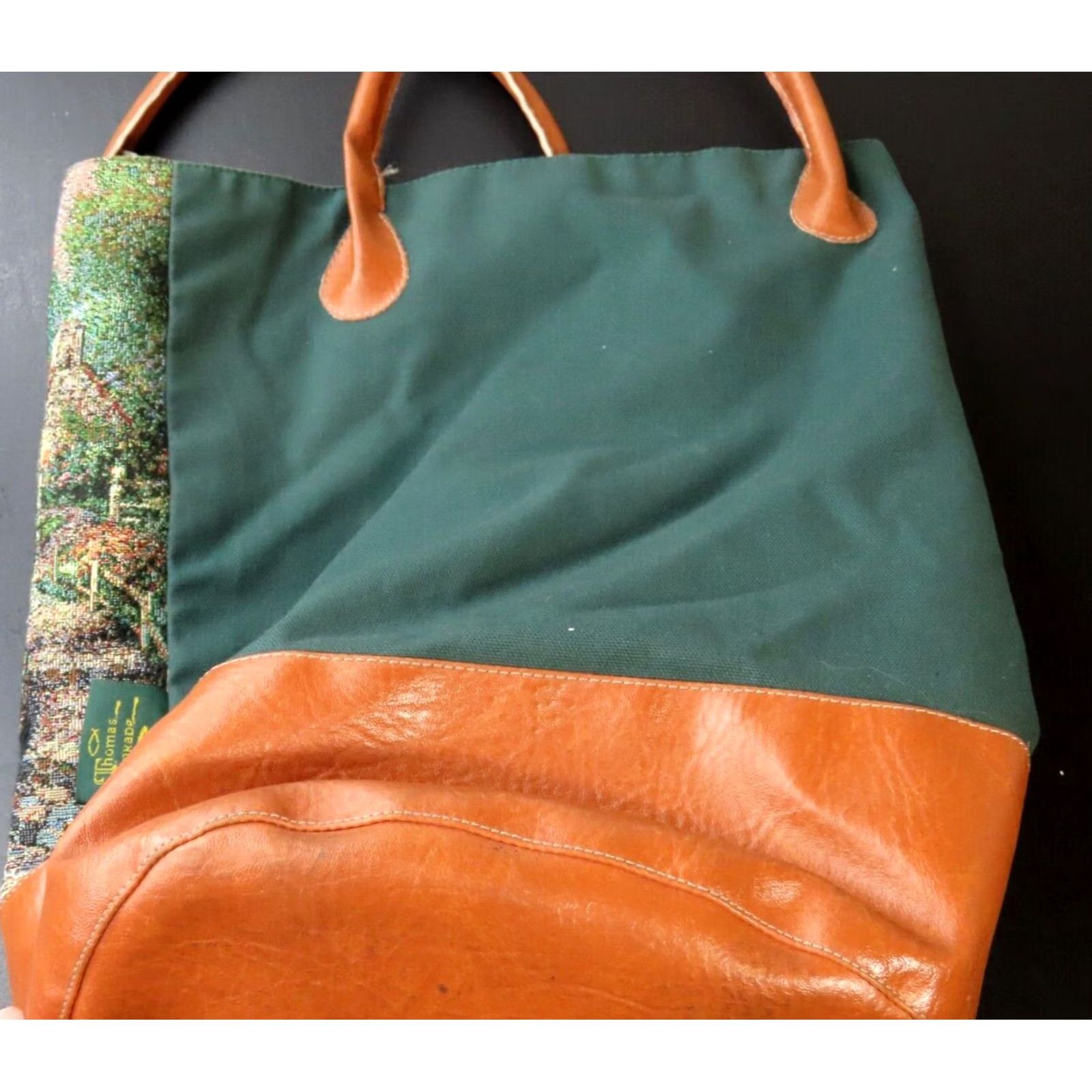 Vintage VINTAGE Thomas Kinkade Gregg Manufacturing Satchel/Top Handle Bag Rectangle 90s Beach Green Canvas with Lighthouse Scene Medium Womens Size ONE SIZE - 3 Thumbnail