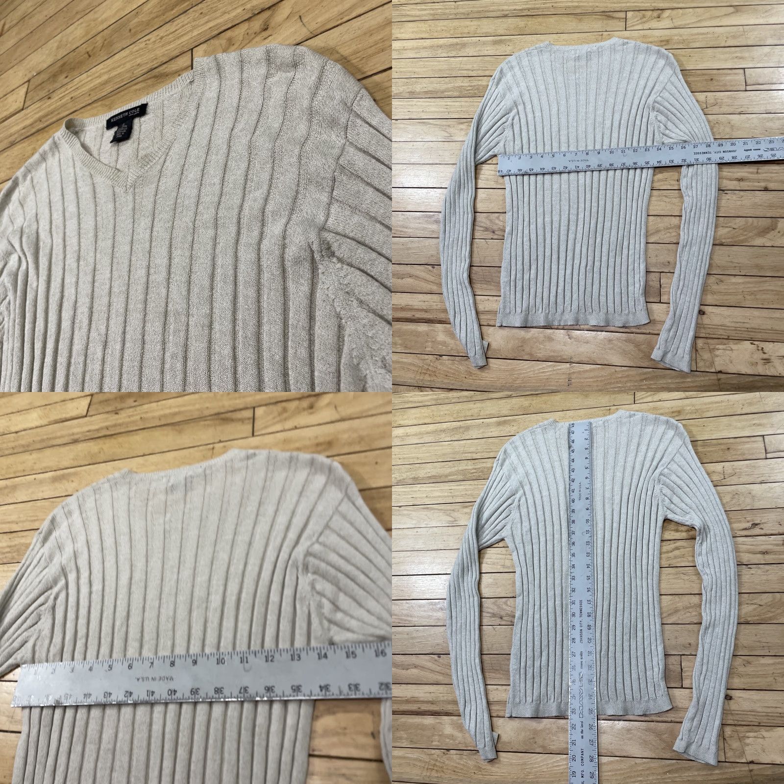 Kenneth Cole VINTAGE Kenneth Cole NY Ribbed Stretch Sweater Women M Tan Brown Minimal Western Vneck Shirt Size M / US 6-8 / IT 42-44 - 8 Thumbnail