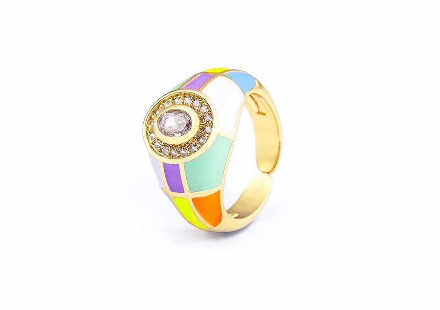 Jewelry Charming Zircon Grid Stripe Oil Dripping Rings Size ONE SIZE - 2 Thumbnail
