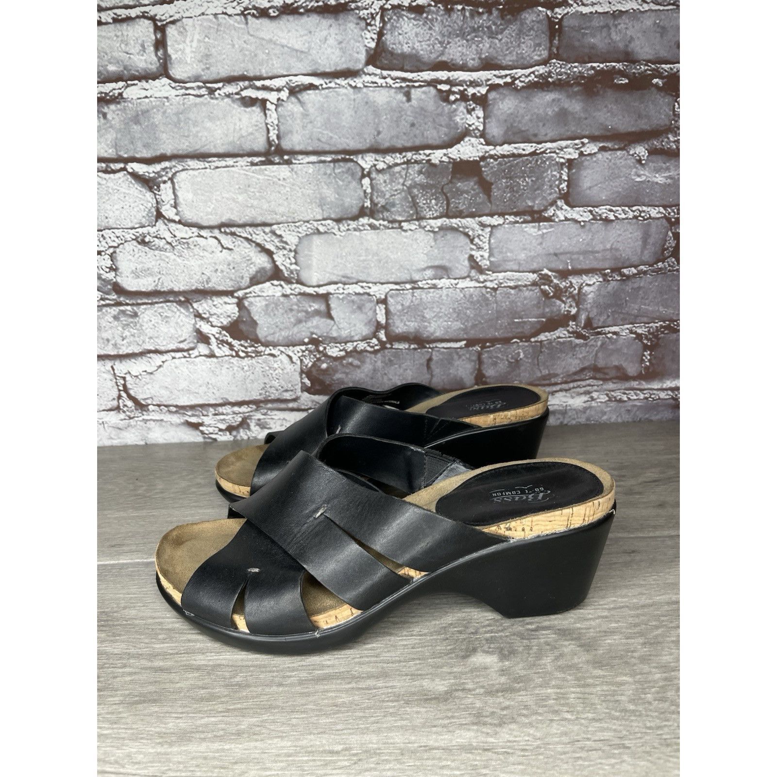 Bass G.H. Bass & Co. MaryAnn Black Leather Wedge Slip On Sandals Size US 8 / IT 38 - 17 Thumbnail