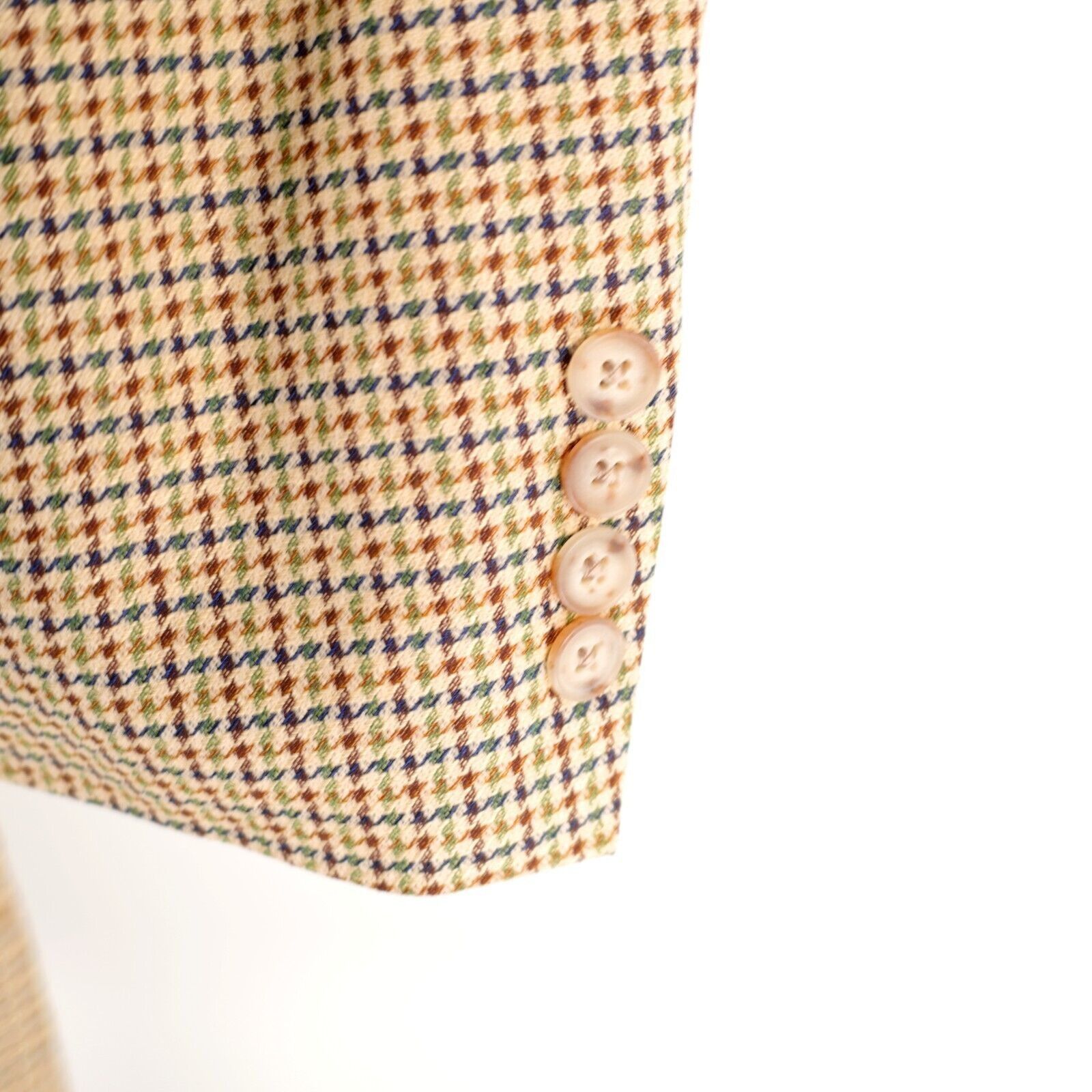 Lands' End Land's End Wool Silk Houndstooth 2 Button Sport Coat 42R Tan Size 42R - 4 Thumbnail
