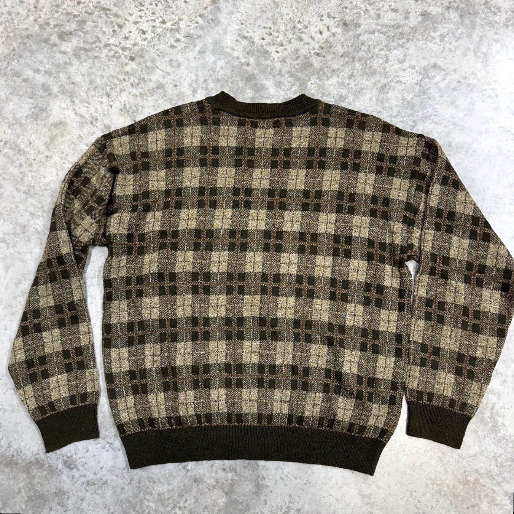 Liz Claiborne Claiborne Sweater Mens Large Green Check Knit Crewneck Pullover Pattern Knit Style Tight-Knit Cotton Acrylic Rayon Crew Neck Check Mens L Green Size US L / EU 52-54 / 3 - 3 Thumbnail