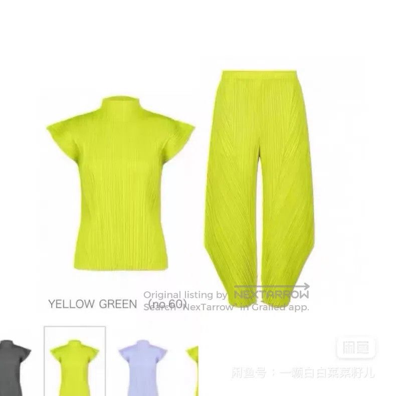 Issey Miyake Issey Miyake size:3 Pleated Irregular Pants Fluorescent Gr Size 31" - 2 Thumbnail