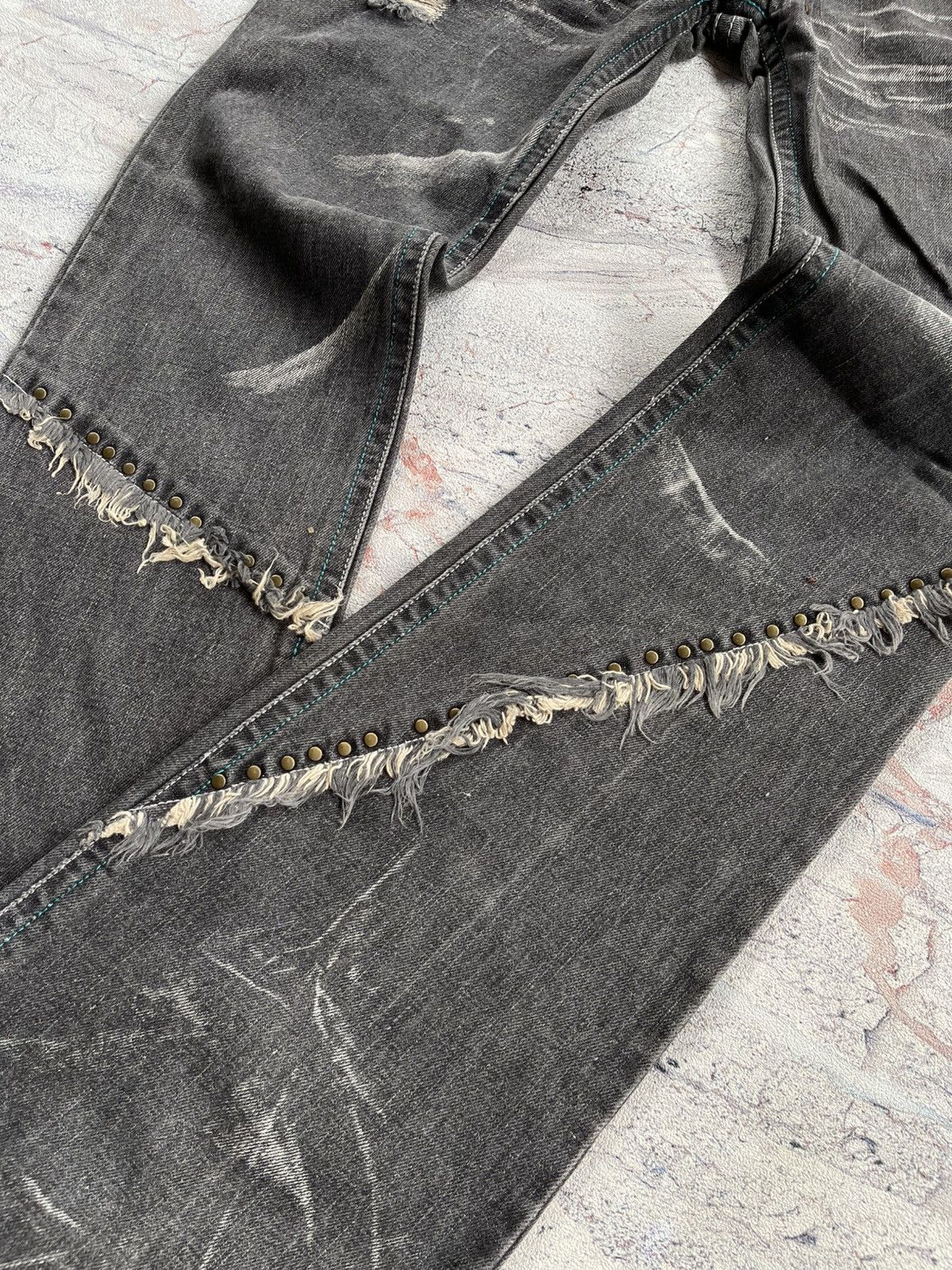 Tornado Mart Distressed Lowbox Double Waist Lace Up Flared Jeans Size US 30 / EU 46 - 5 Thumbnail