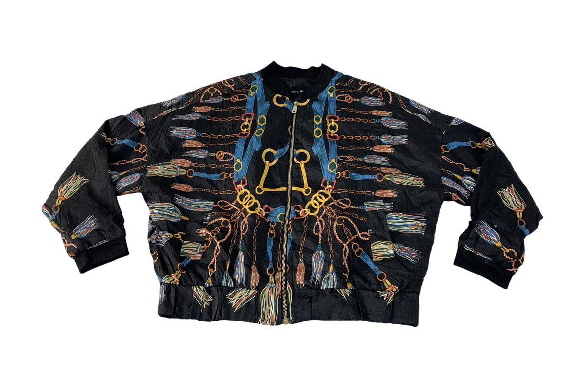 Zara Zara Baroque Chain Horsebit Print Satin Bomber Unisex Jacket Size L / US 10 / IT 46 - 1 Thumbnail