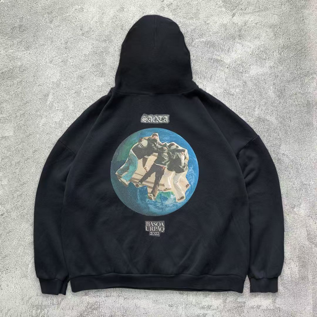 Japanese Brand × Vintage American street fashion print black loose hoodie Size US L / EU 52-54 / 3 - 1 Thumbnail