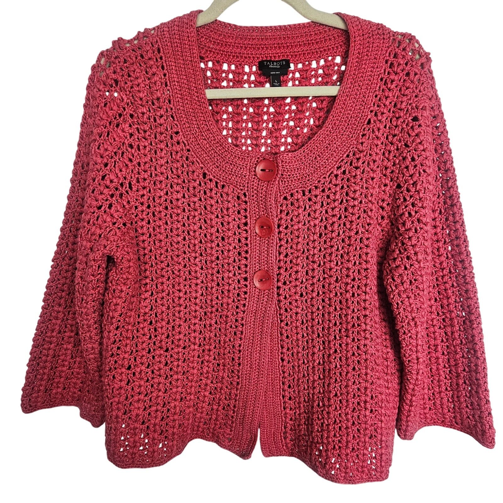 Robert Talbott Talbots Womens Chunky Open Knit Cardigan Sweater L Hand Knit Size L / US 10 / IT 46 - 1 Thumbnail
