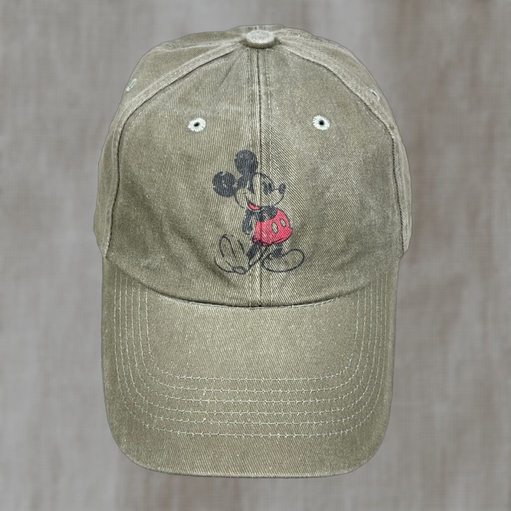 Disney Disney Baseball Cap Hat Strap Back Olive Green Mickey Mouse Faded Retro Mens Adult Cap 90s Logo Hipster Adjustable Lightweight Cotton Twill Size ONE SIZE - 1 Thumbnail