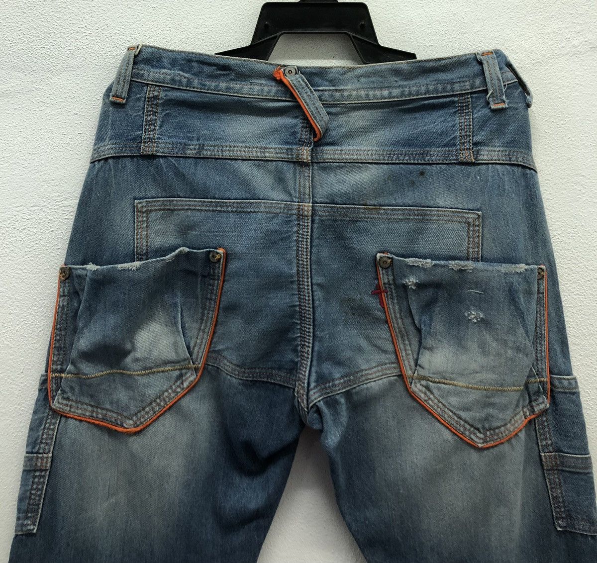 Japanese Brand GENOESE Cargo Denim Jeans Medium Distressed Workwear Style Size US 33 - 4 Thumbnail