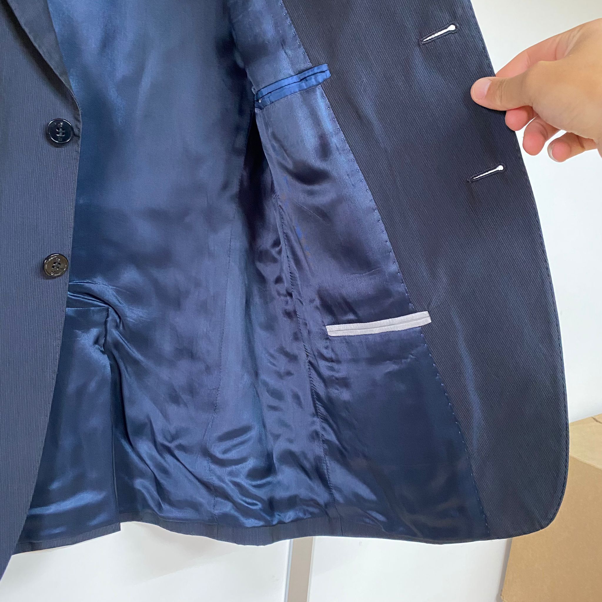 Paul Smith Navy Blue Pinstriped Cotton and Silk Blend 2-Button Blazer Size 50R - 3 Thumbnail